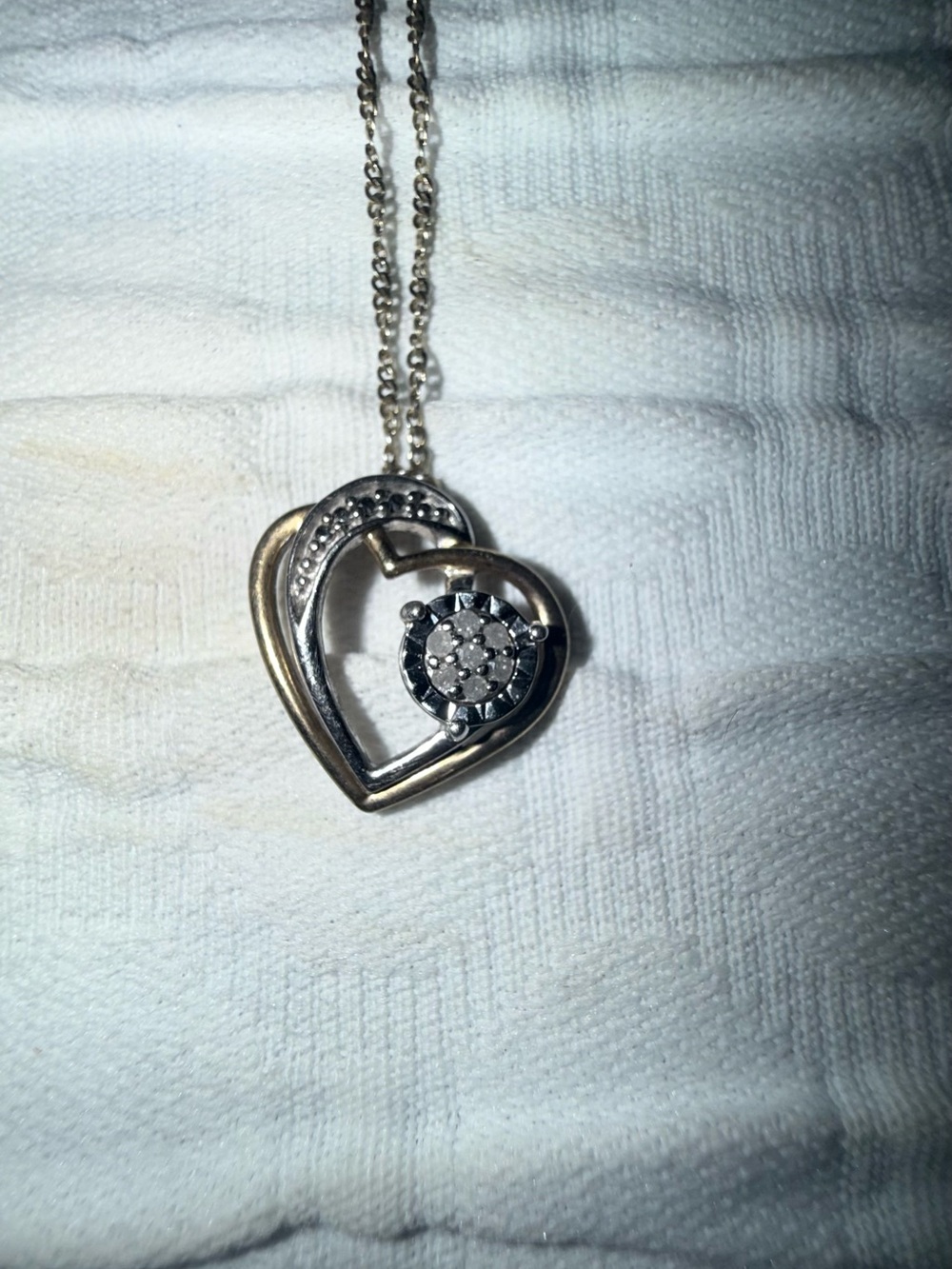 Two-Tone Heart Pendant Necklace with Center Cluster - Women's Jewelry